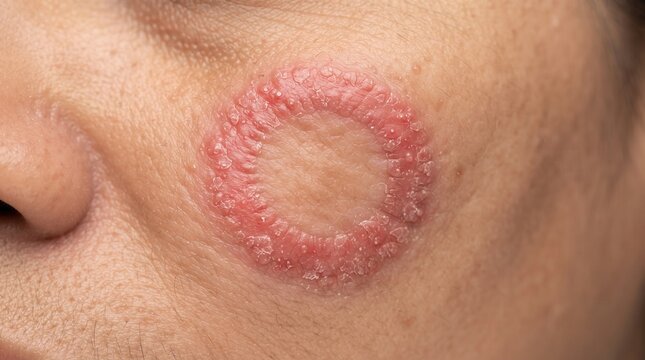 Close Up of Ringworm Tinea Faciei Fungal Infection on Human Cheek