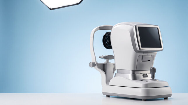 Ophthalmology Clinic Equipment &ndash; Autorefractor Machine &ndash; Soft Powder Blue Background