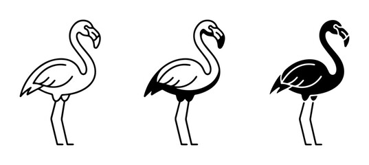 Obraz premium Flamingo Icons Set, Minimalist Bird Graphics, Tropical Wildlife Vector Art