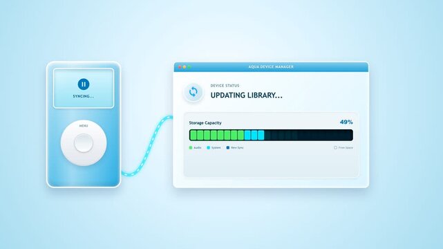 Abstract Frutiger Aero Style Dashboard Animation with Data Sync Interface