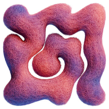 3d rendered abstract sign made of pink felt with cute funny shape