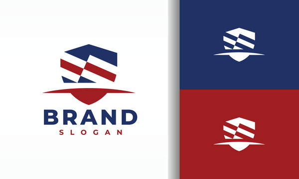 Shield Logo with Flag Pattern and Swoosh