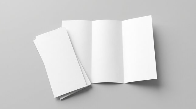 Blank white trifold brochure mockup on grey background