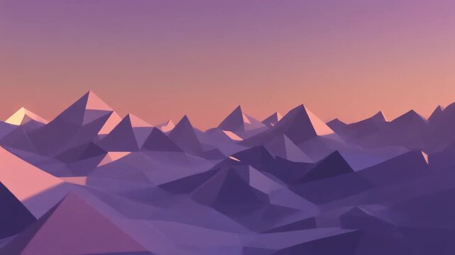Low Poly Mountain Landscape at Sunset, Geometric Peaks, Abstract Nature