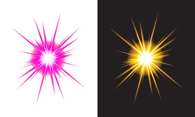 Fototapeta premium Glowing colorful starburst light effect vector set with radiant rays