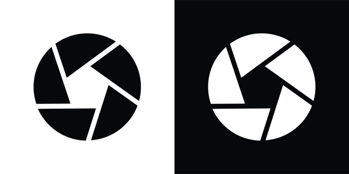 Camera aperture shutter photography lens icon set. Digital photo capture focus and exposure diaphragm symbol. Black and white camera shutter design