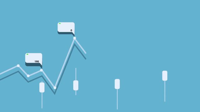 Minimalist stock market candlestick chart with blue background and financial indicators
