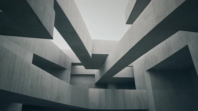 Abstract Geometric Architecture with Concrete Beams and Overlapping Shapes