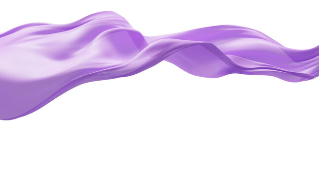 Purple sheer fabric flowing in the wind isolated on transparent background with copy space 3D render