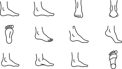 Fototapeta premium Feet positions outline graphics set with diverse human leg angles