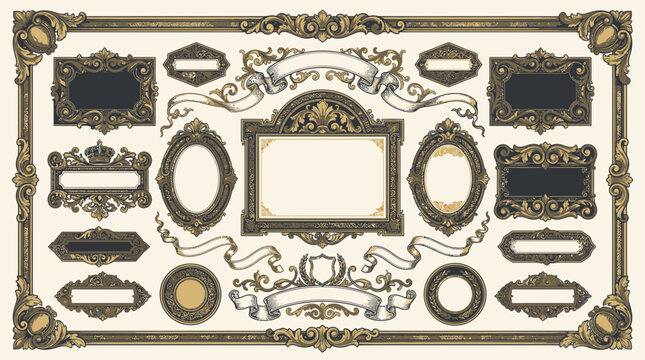 Ornate Decorative Frames and Borders - Vintage Scrollwork Design Elements