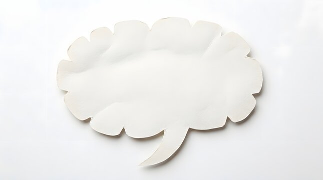 A white thought bubble shape isolated on a plain light background for creative design projects