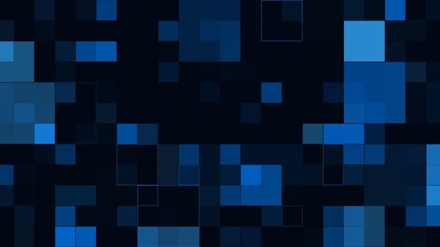 Pixel Grid Digital Flickering Blue Rectangular Data Blocks on Black Background for Technology Display