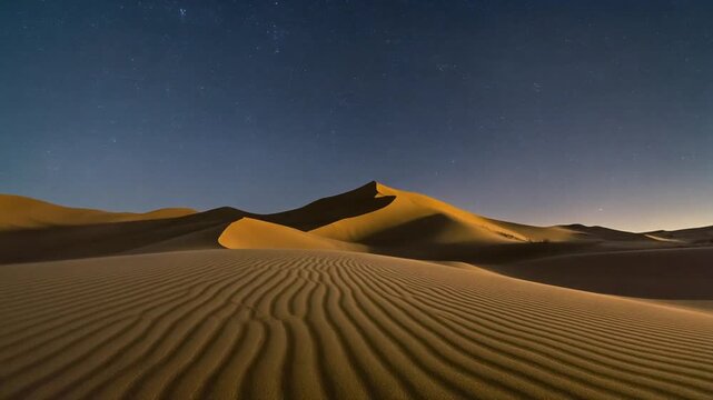 Starry Night Sky Over Majestic Desert Dunes at Dusk