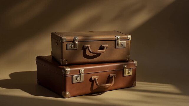 Vintage Luggage Stacked, Old Travel Suitcases, Retro Journey, Brown Leather Bags