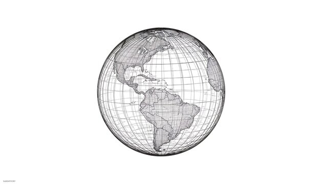 Minimalist black and white line art illustration of the globe showing the americas continent