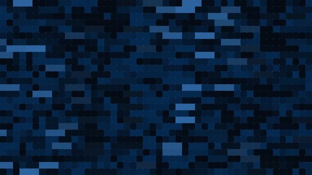 Digital data blocks flickering with blue pixelated grid patterns in high-tech server room visualization