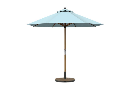 Blue garden umbrella with slim pole and circular base