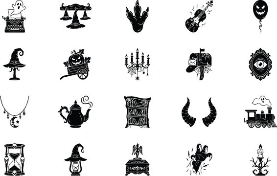 Halloween themed flat icons with ghostly magical and spooky elements