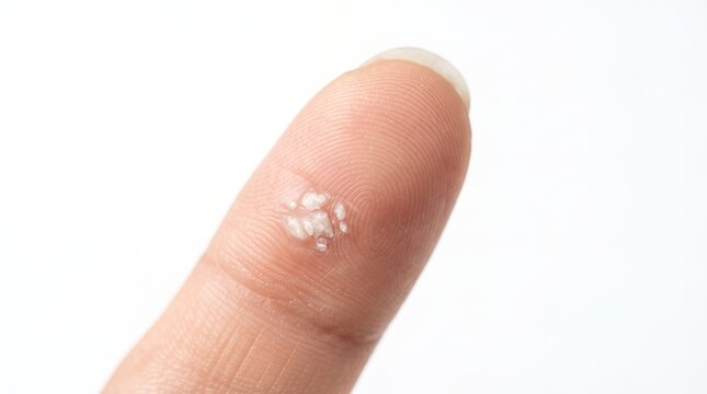 Macro close up of a cluster of common warts on a human fingertip