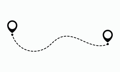 Fototapeta premium Dashed line route with start and end location pin points, simple wavy path for maps and GPS navigation vector illustration.
