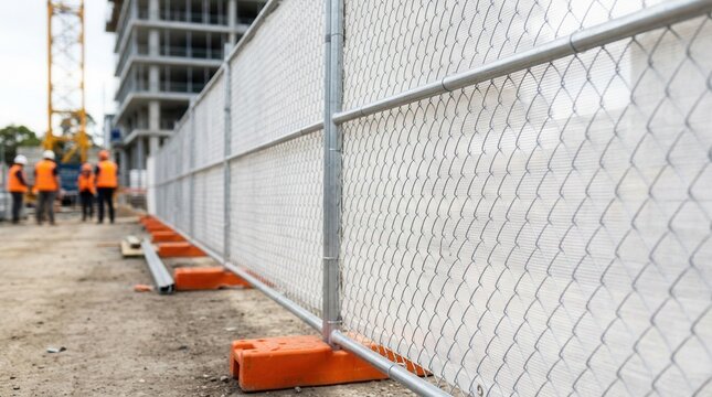 Site isolation and crowd control using temporary construction fencing and lightweight mesh barrier material
