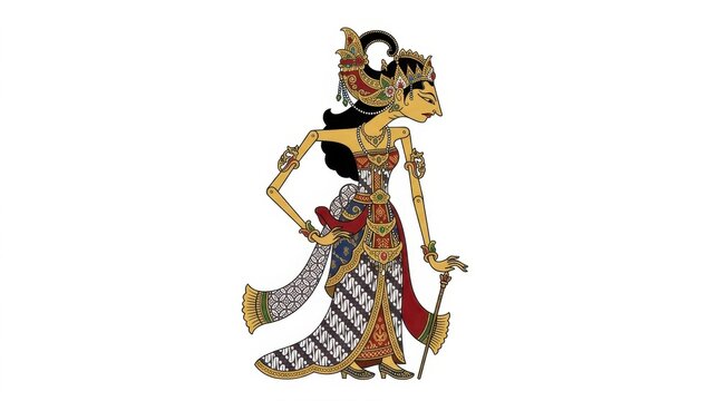 Traditional Indonesian Wayang Kulit female puppet illustration