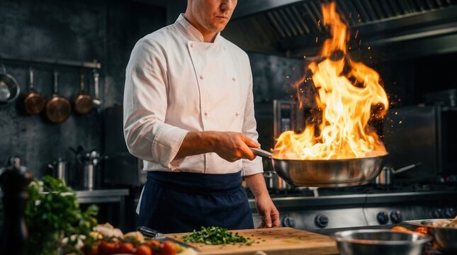 Competitive cooking energy and high-pressure creativity from a chef in a culinary challenge.