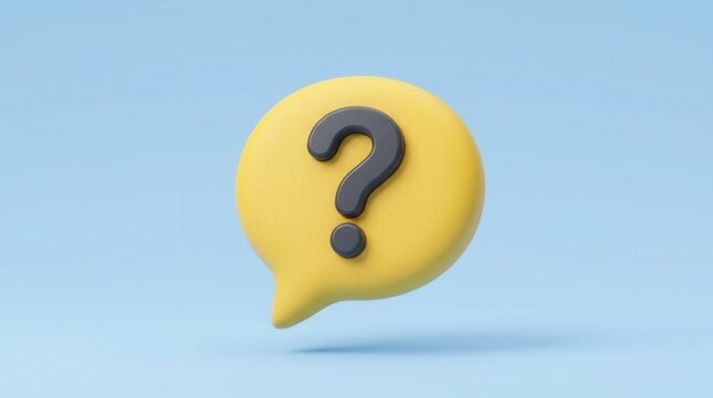 Against a light blue background, a yellow speech bubble with a question mark floats, representing the concept of asking for help in a simple way.