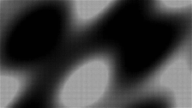 Halftone pixel pattern moving blobs with high contrast black and white dithered edges for retro print aesthetic overlay loop