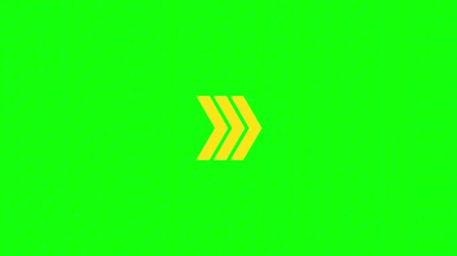 Yellow triple arrow icon pointing right on vibrant green background for direction and navigation 4K Rasolution
