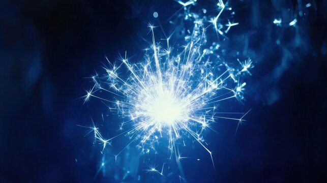 Bright Blue Sparkler Light Burst on Dark Background