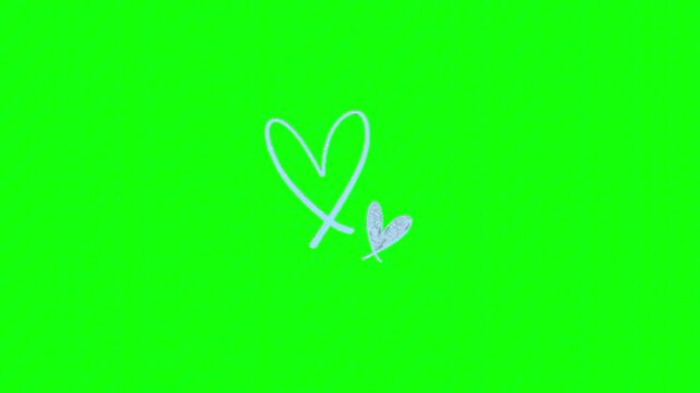 Hand drawn hearts outline on green screen background for video editing 4K Rasolution