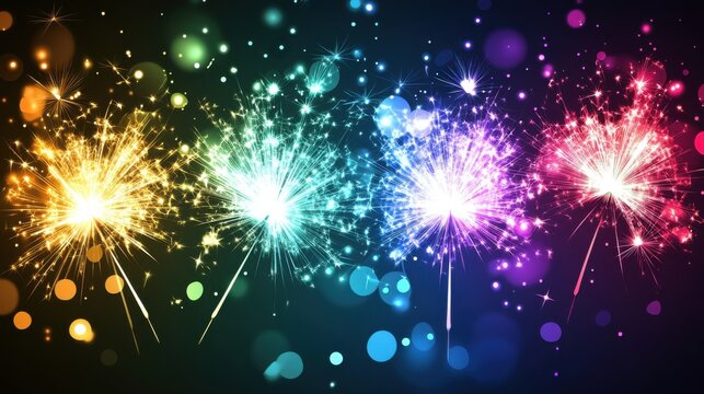 Vibrant Rainbow Sparkler Fireworks Background for Festive Celebrations