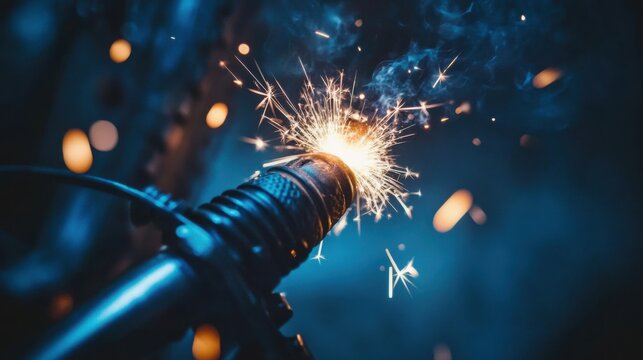 Industrial Welding Torch Sparks and Glowing Metal Particles