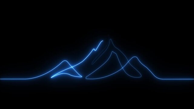 Vibrant neon mountain range illuminated with glowing blue, pink, and orange light against a dark, starry background.4k animation video
