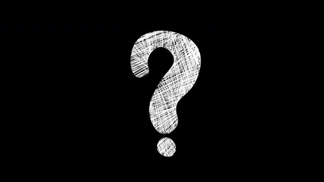 hand drawn question mark symbol animated on black background.