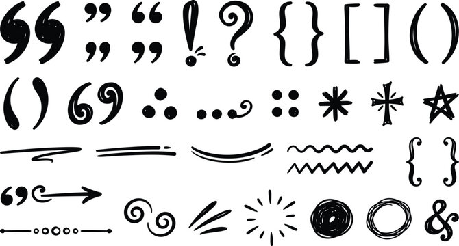 A collection of hand drawn symbols punctuation marks and decorative elements for artistic and creative projects offering unique visual flair
