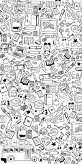 Fototapeta premium School Doodle Seamless Pattern with Education Icons on Background