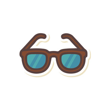 Flat Travel Icon of Sunglasses with Brown Frame and Blue Lens