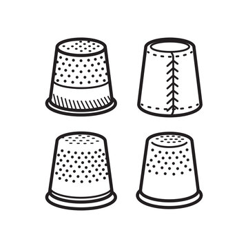 Minimal line icon featuring four different protective thimbles used in hand sewing and quilting.