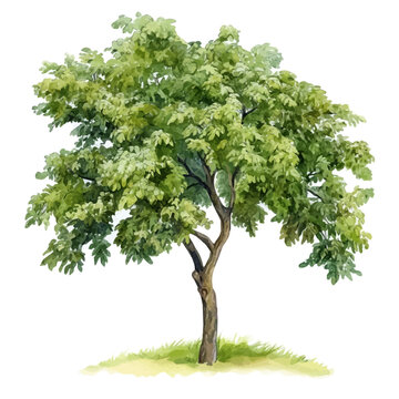 Black Locust Tree, watercolor clipart isolated on white background
