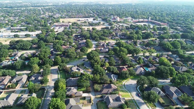 Civic landmarks crown tree lined horizons near MacArthur Boulevard in classic DFW suburbs. Lush deciduous foliage blankets private homestead parcels across Coppell, Texas