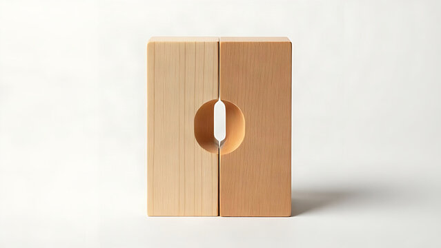 Two interlocking wooden dovetail joints forming a seamless rectangle, minimalist.