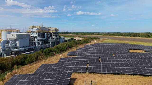 Solar PV Panels with Modern Energy Recovery Facility Drone Flight Boston UK