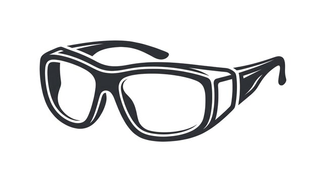 Black safety glasses isolated on a white background, featuring a modern protective eyewear design with clear lenses and durable frames,