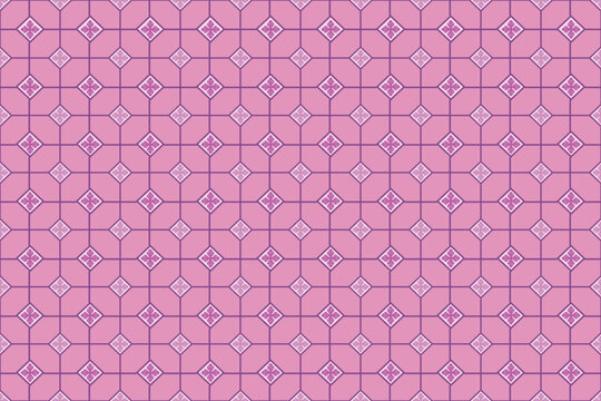 seamless geometric pattern by traditional Thai and damask styles. Designed on a soft pink background with a structured grid of octagons and diamond tiles enclosing subtle purple-pink floral motifs.