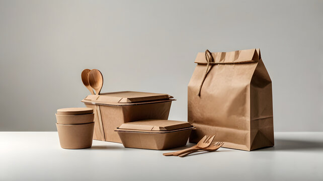 Eco friendly craft paper takeaway food containers set