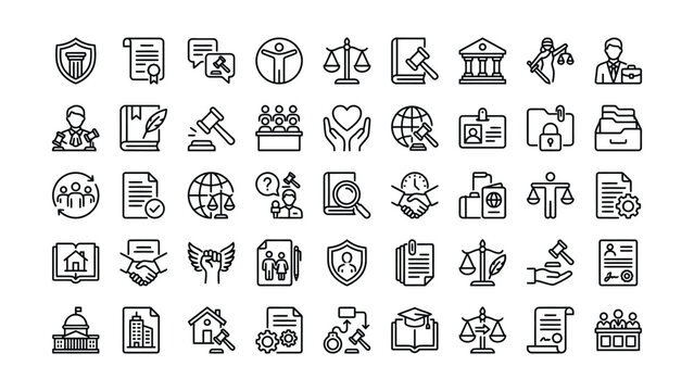 Set of law and justice thin line vector icons collection