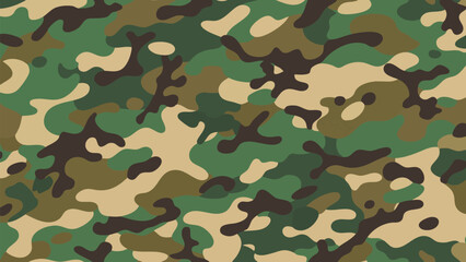 Fototapeta premium Editable Vector Seamless Woodland Camouflage Pattern with Green Brown Tan and Black Blotches